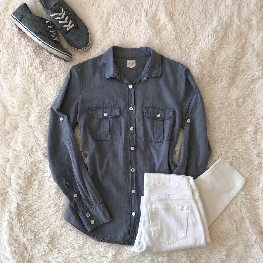 J. Crew factory chambray camp shirt  perfect shirt - Picture 5 of 8